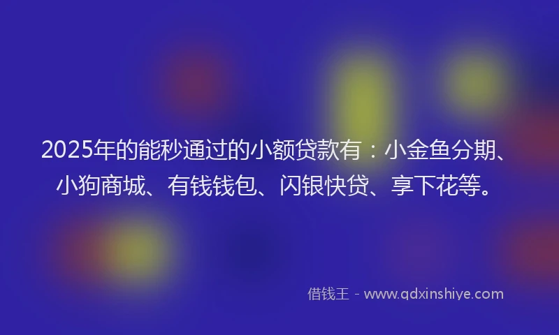 2025年的能秒通过的小额贷款有：小金鱼分期、小狗商城、有钱钱包、闪银快贷、享下花等。
