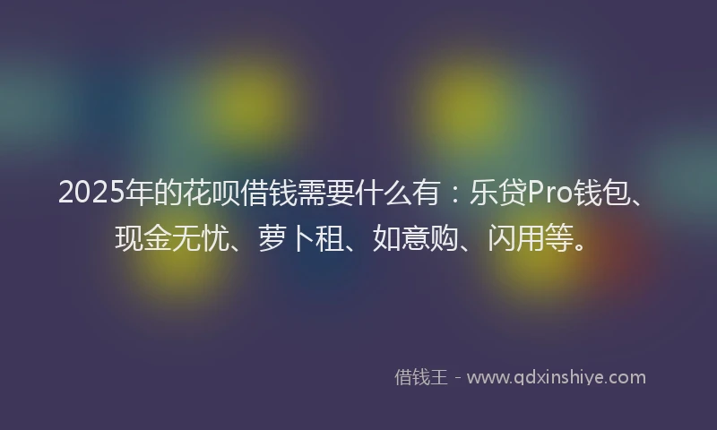 2025年的花呗借钱需要什么有：乐贷Pro钱包、现金无忧、萝卜租、如意购、闪用等。