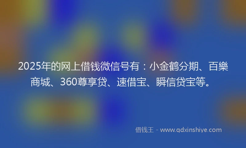 2025年的网上借钱微信号有：小金鹤分期、百樂商城、360尊享贷、速借宝、瞬信贷宝等。