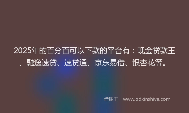 2025年的百分百可以下款的平台有：现金贷款王、融逸速贷、速贷通、京东易借、银杏花等。