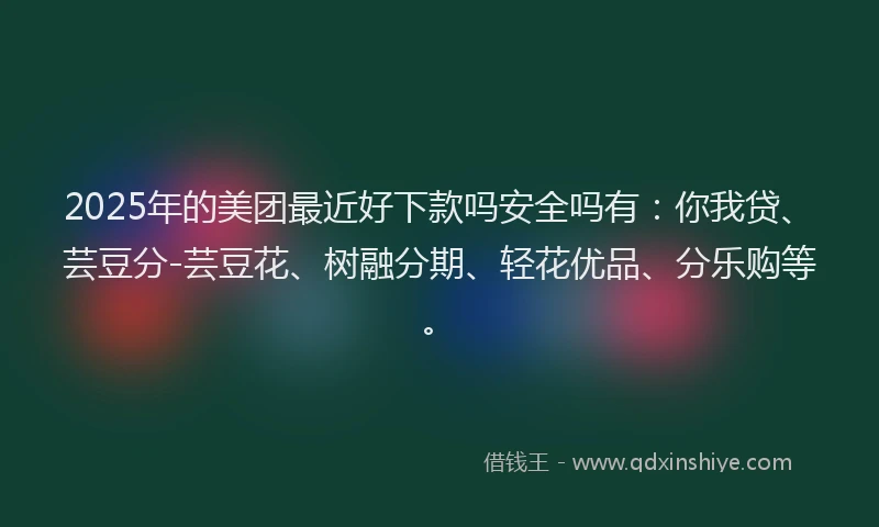 2025年的美团最近好下款吗安全吗有：你我贷、芸豆分-芸豆花、树融分期、轻花优品、分乐购等。