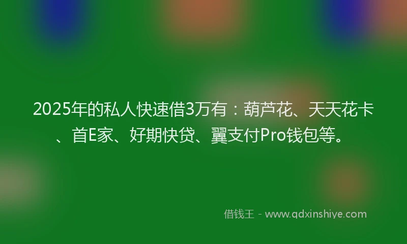 2025年的私人快速借3万有：葫芦花、天天花卡、首E家、好期快贷、翼支付Pro钱包等。