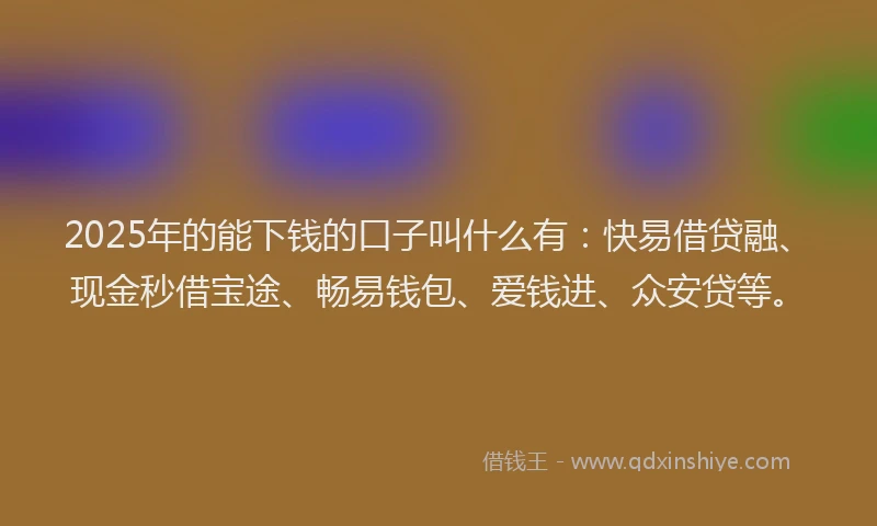 2025年的能下钱的口子叫什么有：快易借贷融、现金秒借宝途、畅易钱包、爱钱进、众安贷等。