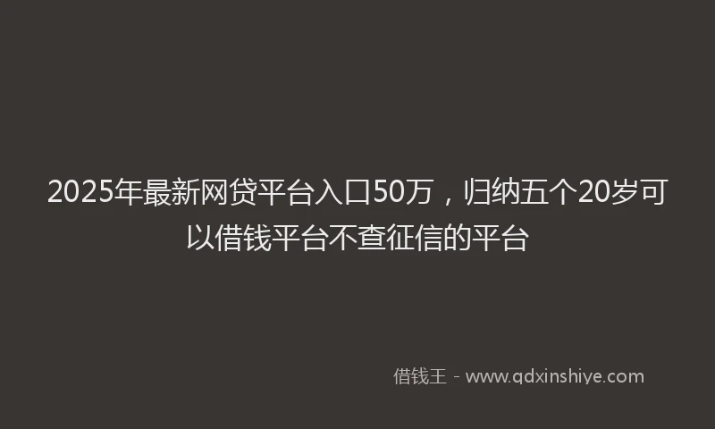 2025年最新网贷平台入口50万，归纳五个20岁可以借钱平台不查征信的平台