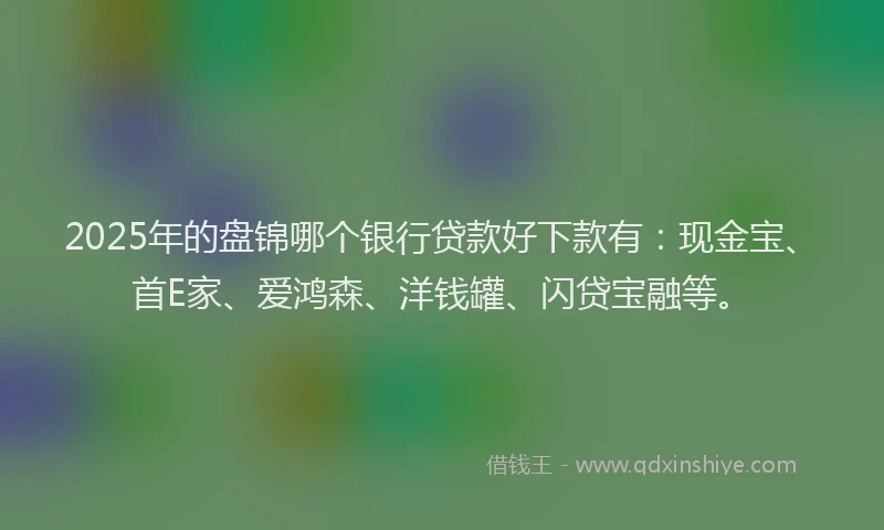 2025年的盘锦哪个银行贷款好下款有：现金宝、首E家、爱鸿森、洋钱罐、闪贷宝融等。