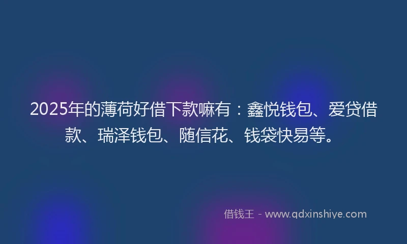 2025年的薄荷好借下款嘛有：鑫悦钱包、爱贷借款、瑞泽钱包、随信花、钱袋快易等。