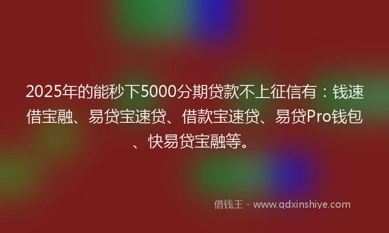 2025年的能秒下5000分期贷款不上征信有：钱速借宝融、易贷宝速贷、借款宝速贷、易贷Pro钱包、快易贷宝融等。