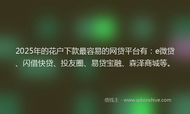 2025年的花户下款最容易的网贷平台有：e微贷、闪借快贷、投友圈、易贷宝融、森泽商城等。