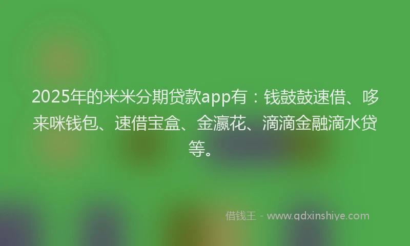 2025年的米米分期贷款app有：钱鼓鼓速借、哆来咪钱包、速借宝盒、金瀛花、滴滴金融滴水贷等。