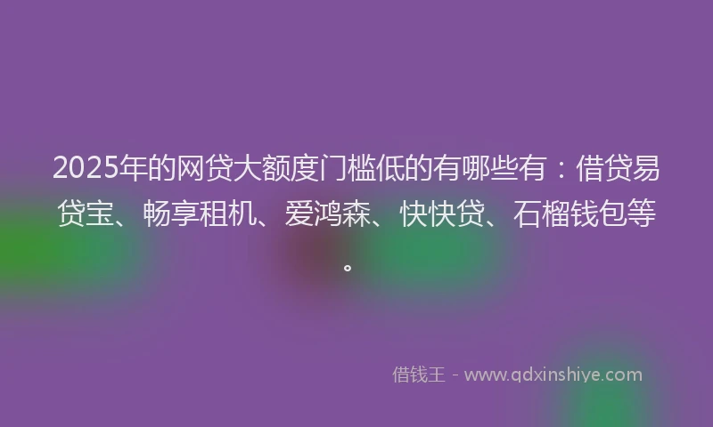 2025年的网贷大额度门槛低的有哪些有：借贷易贷宝、畅享租机、爱鸿森、快快贷、石榴钱包等。