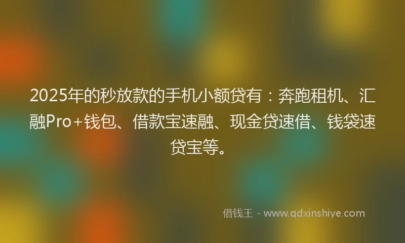 2025年的秒放款的手机小额贷有：奔跑租机、汇融Pro+钱包、借款宝速融、现金贷速借、钱袋速贷宝等。