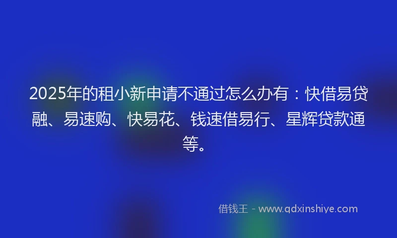 2025年的租小新申请不通过怎么办有：快借易贷融、易速购、快易花、钱速借易行、星辉贷款通等。