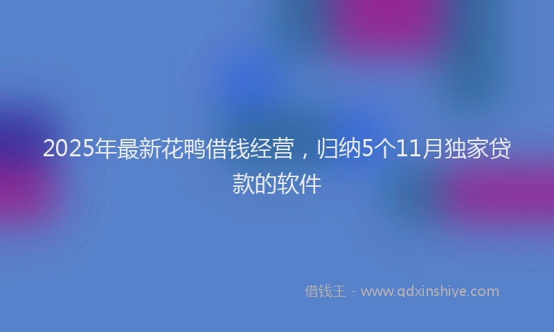 2025年最新花鸭借钱经营，归纳5个11月独家贷款的软件