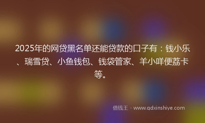 2025年的网贷黑名单还能贷款的口子有：钱小乐、瑞雪贷、小鱼钱包、钱袋管家、羊小咩便荔卡等。