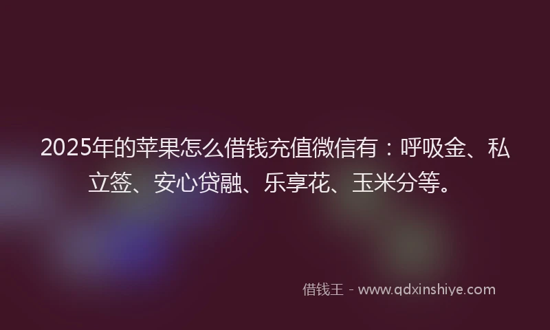 2025年的苹果怎么借钱充值微信有：呼吸金、私立签、安心贷融、乐享花、玉米分等。