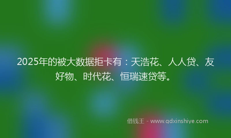 2025年的被大数据拒卡有：天浩花、人人贷、友好物、时代花、恒瑞速贷等。