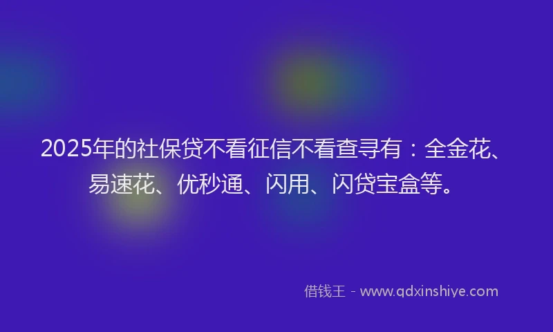 2025年的社保贷不看征信不看查寻有：全金花、易速花、优秒通、闪用、闪贷宝盒等。