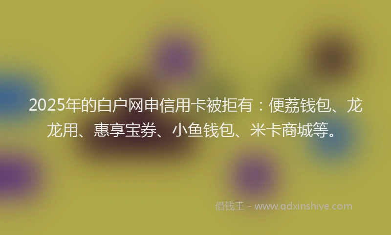2025年的白户网申信用卡被拒有：便荔钱包、龙龙用、惠享宝券、小鱼钱包、米卡商城等。