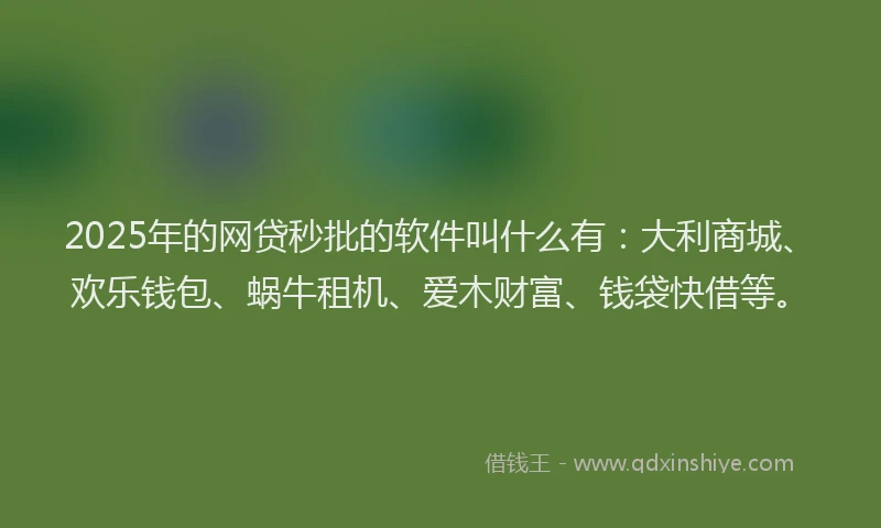 2025年的网贷秒批的软件叫什么有：大利商城、欢乐钱包、蜗牛租机、爱木财富、钱袋快借等。