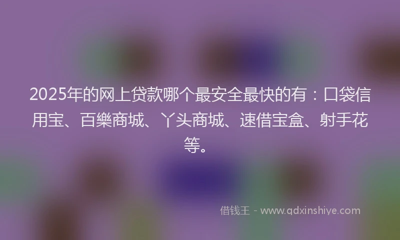2025年的网上贷款哪个最安全最快的有：口袋信用宝、百樂商城、丫头商城、速借宝盒、射手花等。