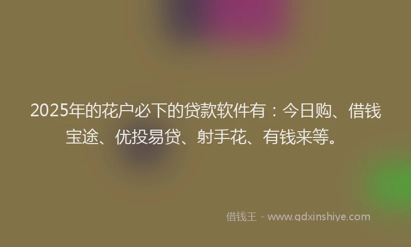 2025年的花户必下的贷款软件有：今日购、借钱宝途、优投易贷、射手花、有钱来等。
