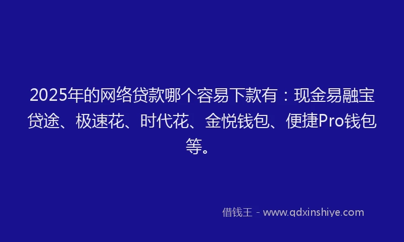 2025年的网络贷款哪个容易下款有：现金易融宝贷途、极速花、时代花、金悦钱包、便捷Pro钱包等。