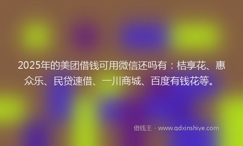 2025年的美团借钱可用微信还吗有：桔享花、惠众乐、民贷速借、一川商城、百度有钱花等。