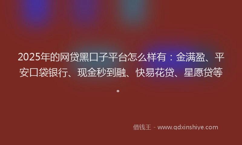 2025年的网贷黑口子平台怎么样有：金满盈、平安口袋银行、现金秒到融、快易花贷、星愿贷等。