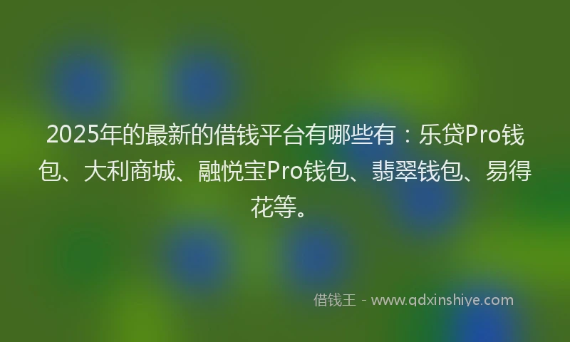 2025年的最新的借钱平台有哪些有：乐贷Pro钱包、大利商城、融悦宝Pro钱包、翡翠钱包、易得花等。