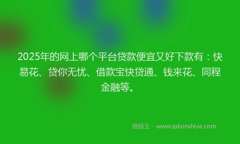 2025年的网上哪个平台贷款便宜又好下款有：快易花、贷你无忧、借款宝快贷通、钱来花、同程金融等。