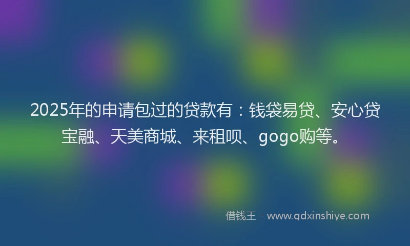 2025年的申请包过的贷款有：钱袋易贷、安心贷宝融、天美商城、来租呗、gogo购等。