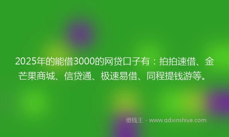 2025年的能借3000的网贷口子有：拍拍速借、金芒果商城、信贷通、极速易借、同程提钱游等。