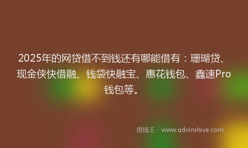 2025年的网贷借不到钱还有哪能借有：珊瑚贷、现金侠快借融、钱袋快融宝、惠花钱包、鑫速Pro钱包等。