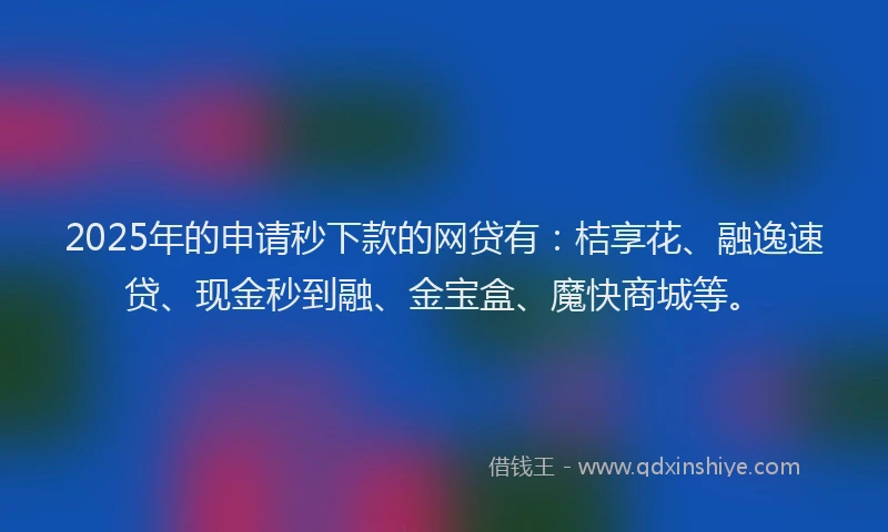 2025年的申请秒下款的网贷有：桔享花、融逸速贷、现金秒到融、金宝盒、魔快商城等。