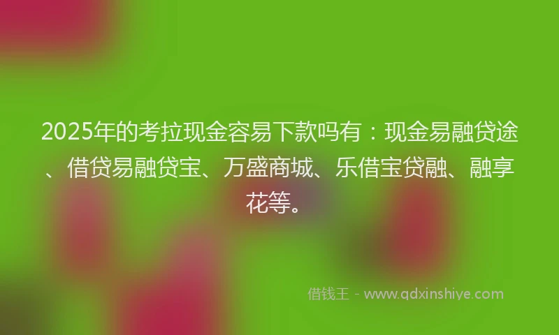2025年的考拉现金容易下款吗有：现金易融贷途、借贷易融贷宝、万盛商城、乐借宝贷融、融享花等。