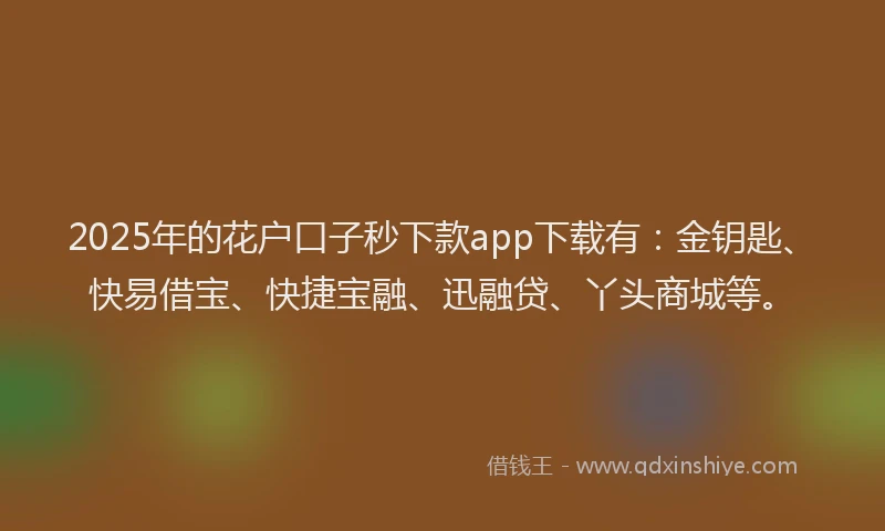 2025年的花户口子秒下款app下载有：金钥匙、快易借宝、快捷宝融、迅融贷、丫头商城等。