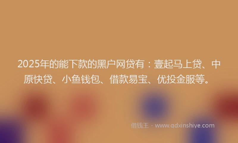 2025年的能下款的黑户网贷有：壹起马上贷、中原快贷、小鱼钱包、借款易宝、优投金服等。