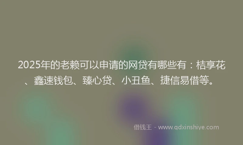 2025年的老赖可以申请的网贷有哪些有：桔享花、鑫速钱包、臻心贷、小丑鱼、捷信易借等。