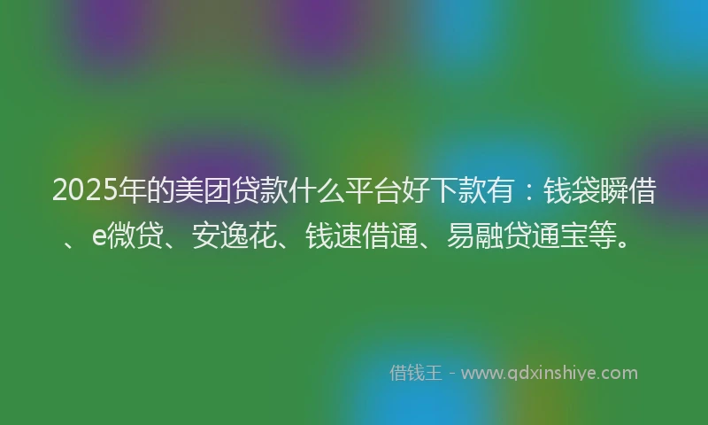 2025年的美团贷款什么平台好下款有：钱袋瞬借、e微贷、安逸花、钱速借通、易融贷通宝等。