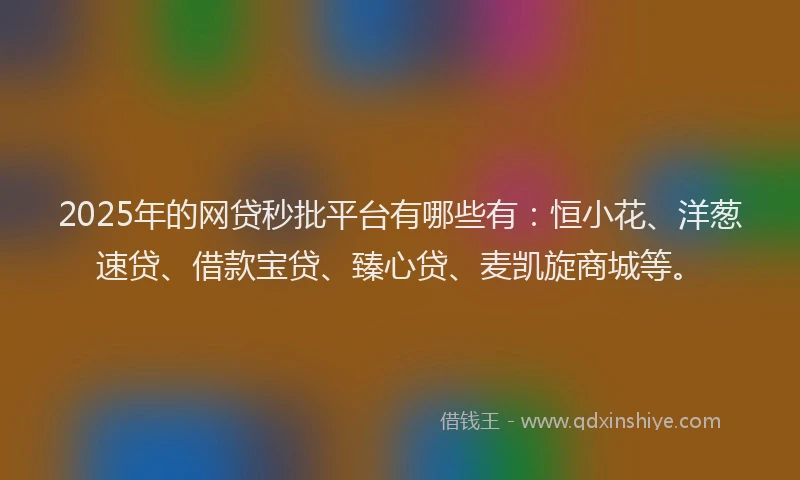 2025年的网贷秒批平台有哪些有：恒小花、洋葱速贷、借款宝贷、臻心贷、麦凯旋商城等。