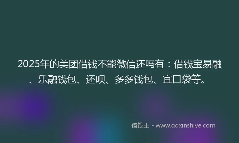 2025年的美团借钱不能微信还吗有：借钱宝易融、乐融钱包、还呗、多多钱包、宜口袋等。