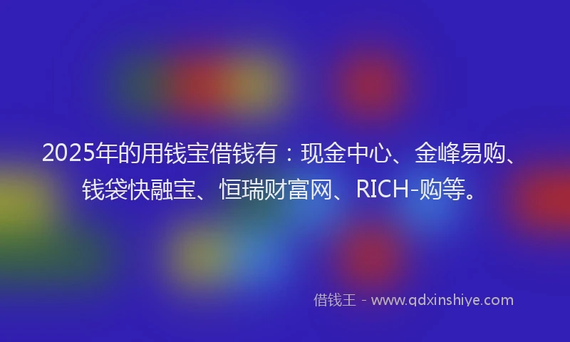 2025年的用钱宝借钱有：现金中心、金峰易购、钱袋快融宝、恒瑞财富网、RICH-购等。