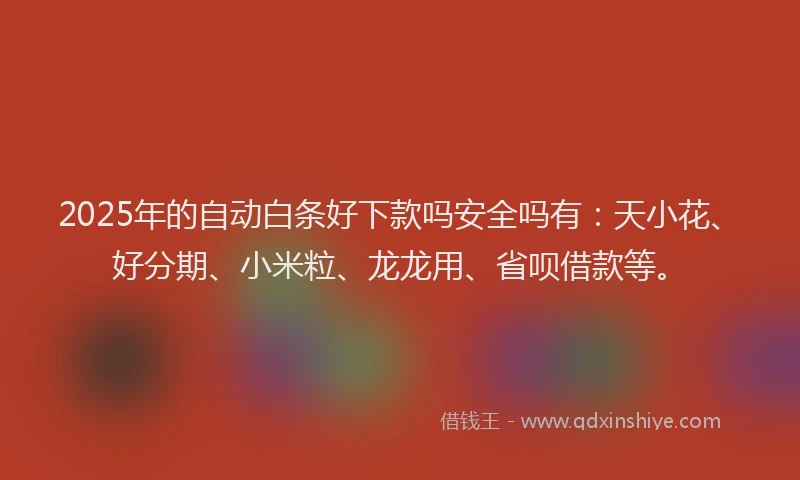 2025年的自动白条好下款吗安全吗有：天小花、好分期、小米粒、龙龙用、省呗借款等。