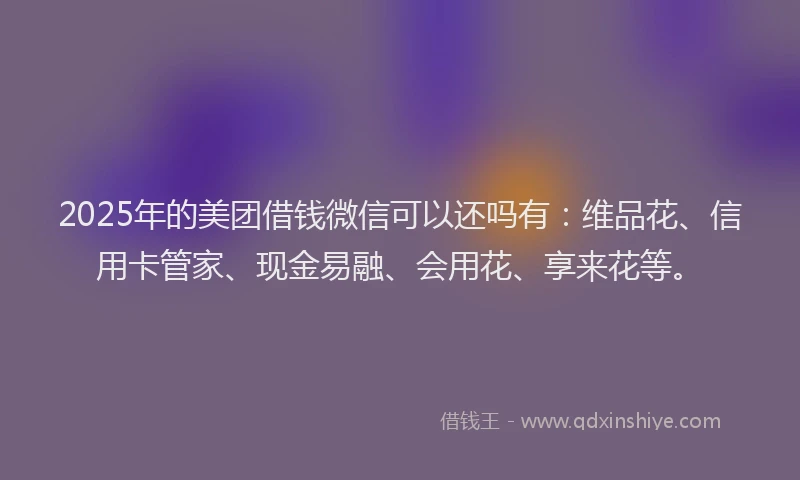 2025年的美团借钱微信可以还吗有：维品花、信用卡管家、现金易融、会用花、享来花等。