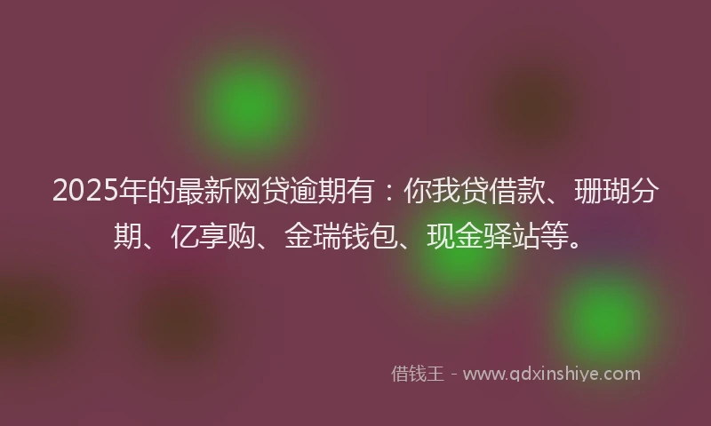 2025年的最新网贷逾期有：你我贷借款、珊瑚分期、亿享购、金瑞钱包、现金驿站等。