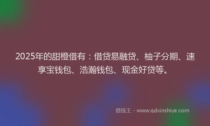 2025年的甜橙借有：借贷易融贷、柚子分期、速享宝钱包、浩瀚钱包、现金好贷等。