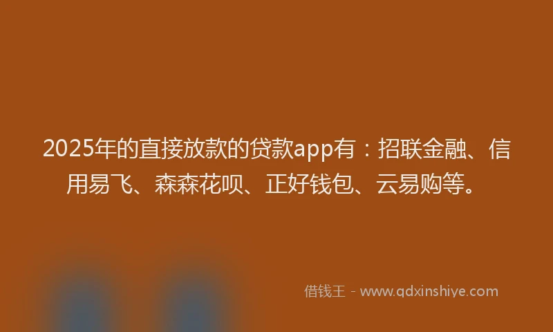 2025年的直接放款的贷款app有：招联金融、信用易飞、森森花呗、正好钱包、云易购等。