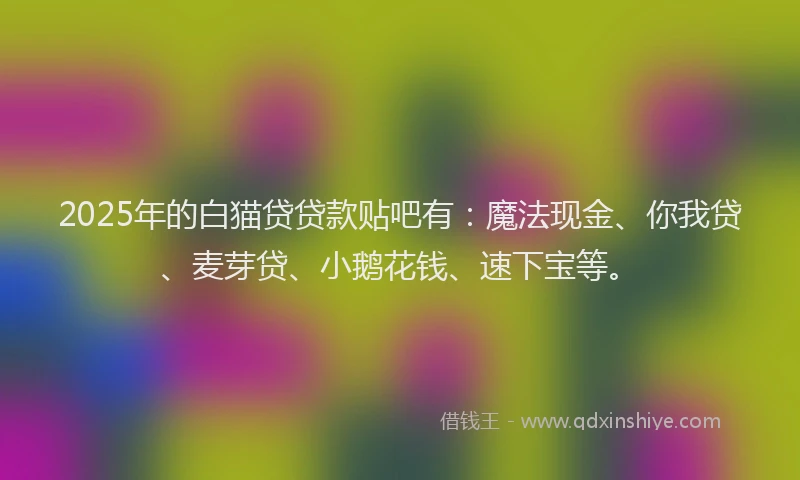 2025年的白猫贷贷款贴吧有：魔法现金、你我贷、麦芽贷、小鹅花钱、速下宝等。