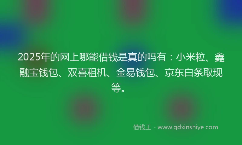 2025年的网上哪能借钱是真的吗有：小米粒、鑫融宝钱包、双喜租机、金易钱包、京东白条取现等。