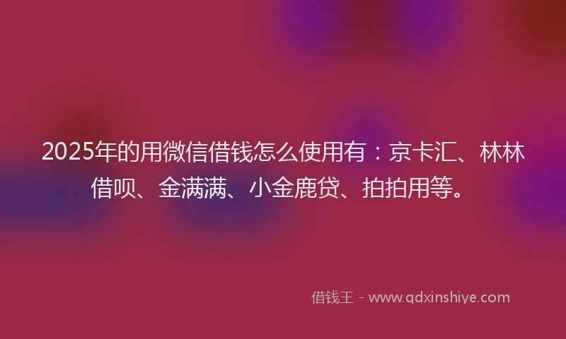 2025年的用微信借钱怎么使用有:京卡汇、林林借呗、金满满、小金鹿贷、拍拍用等。